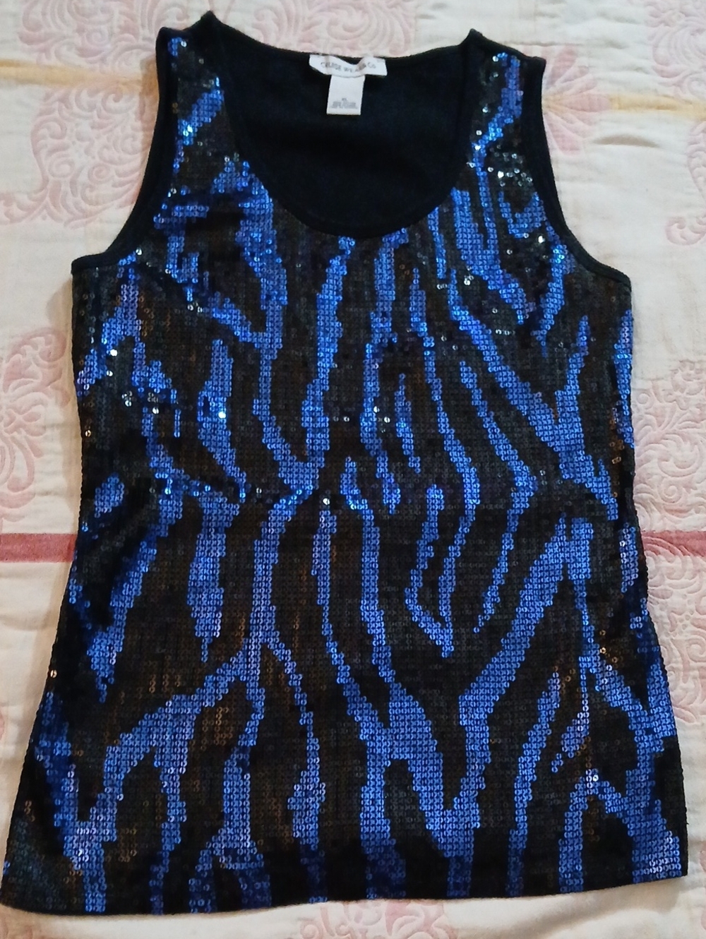 Sequin Zebra Tank Top - Blue & Black